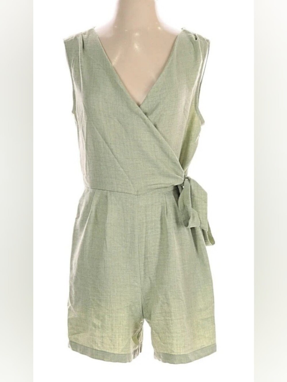 Emma & Michele Sage Green Sleeveless Wrap Jumpsuit